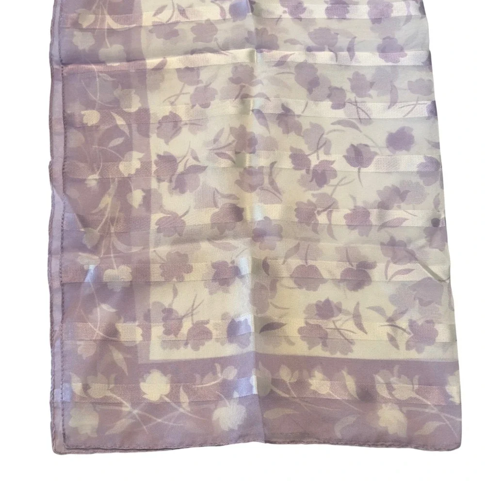 Lavender Floral Striped Square Scarf Made Italy Sheer Purple White Cottagecore